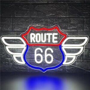 Route 66 LED Neon Sign Vintage Wall Decor Us High Way Road Garage Shop Man Cave